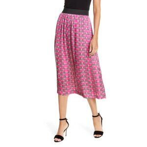 Helene London Pleated Pink Zebra Print Midi Skirt SZ XS NWOT